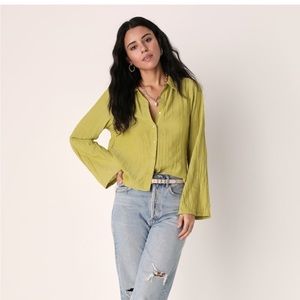 Lulu’s Pleat Code Lime Green Pleated Long Sleeve Button-Up Top